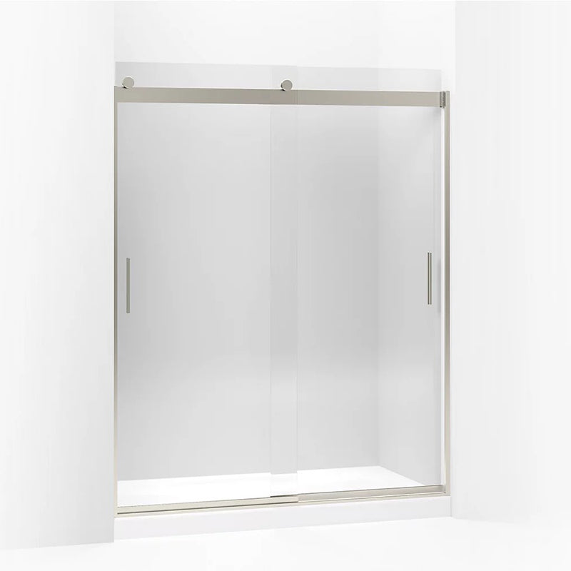 Levity 74' Clear Glass Sliding Shower Door in Brushed Nickel with 0.31' Thick Glass