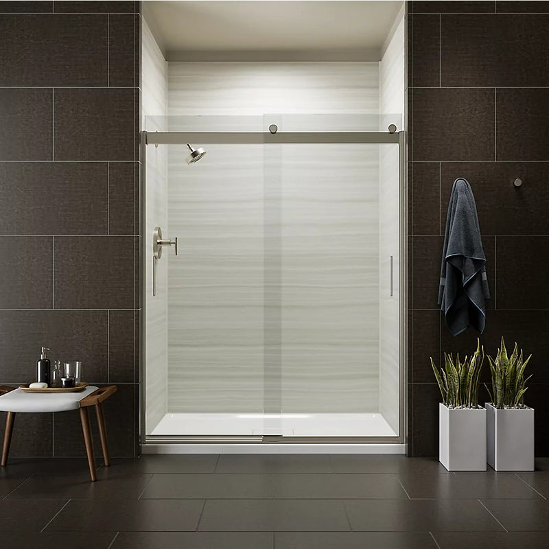 Levity 78.25' Clear Glass Sliding Shower Door in Anodized Brushed Nickel