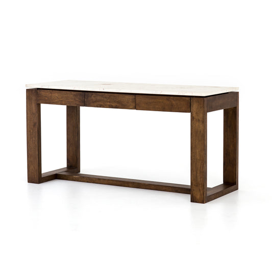 Harmon Kitchen Island in Light Tanner Brown Acacia & Polished White Marble (72" x 27" x 36")