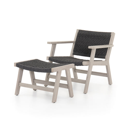 Solano Outdoor Chair in Thick Dark Grey Rope & Weathered Grey with Ottoman (27.75" x 44.75" x 27.75")
