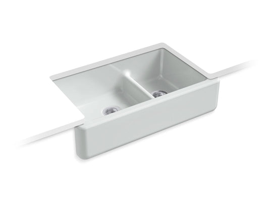 Whitehaven 40.75" x 25.38" x 12.38" Enameled Cast Iron Double Basin Farmhouse Kitchen Sink in Ice Grey