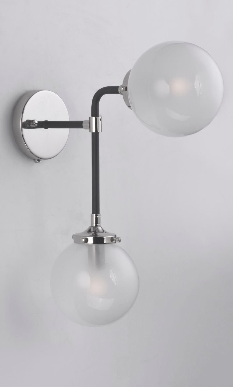 Atom 18.25' 2 Light Wall Sconce in Black and Polished Nickel