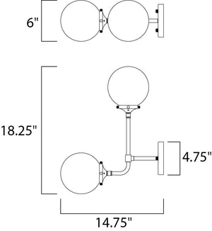 Atom 18.25' 2 Light Wall Sconce in Black and Polished Nickel
