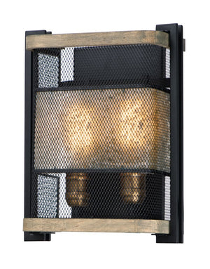 Boundry 13.25' 2 Light Wall Sconce in Black and Barn Wood and Antique Brass