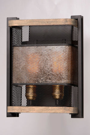Boundry 13.25' 2 Light Wall Sconce in Black and Barn Wood and Antique Brass