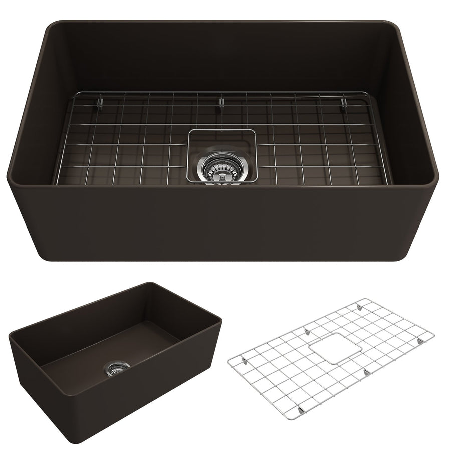 Aderci 30' x 18' x 10' Single-Basin Farmhouse Apron Front Kitchen Sink in Matte Brown