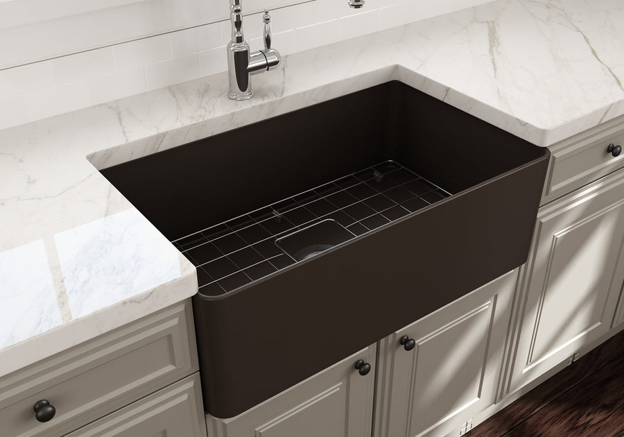 Aderci 30' x 18' x 10' Single-Basin Farmhouse Apron Front Kitchen Sink in Matte Brown