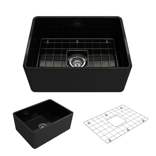 Classico 24" x 18" x 10" Single-Basin Farmhouse Apron Front Kitchen Sink in Black