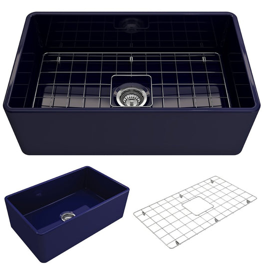 Classico 30" x 18" x 10" Single-Basin Farmhouse Apron Front Kitchen Sink in Sapphire Blue