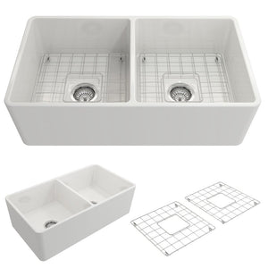 Classico 33' x 18' x 10' Double-Basin Farmhouse Apron Front Kitchen Sink in White