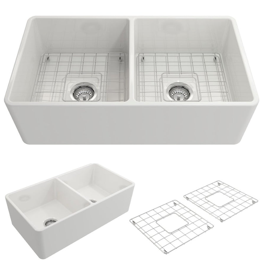 Classico 33' x 18' x 10' Double-Basin Farmhouse Apron Front Kitchen Sink in White