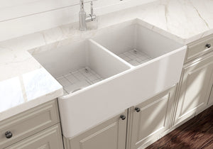 Classico 33' x 18' x 10' Double-Basin Farmhouse Apron Front Kitchen Sink in White