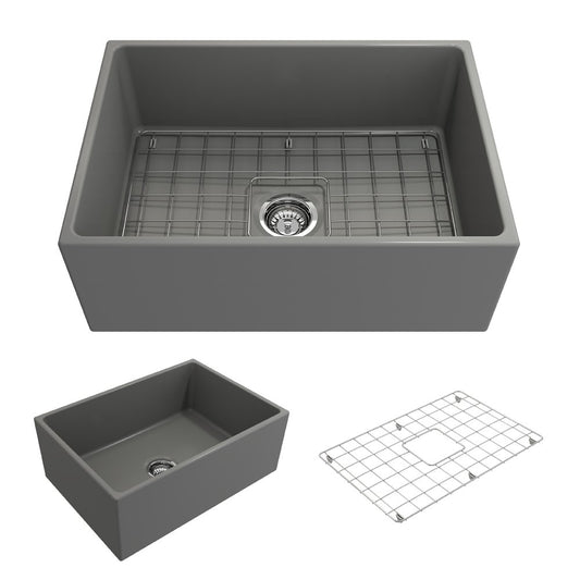 Contempo 27" x 19" x 10" Single-Basin Farmhouse Apron Front Kitchen Sink in Matte Gray