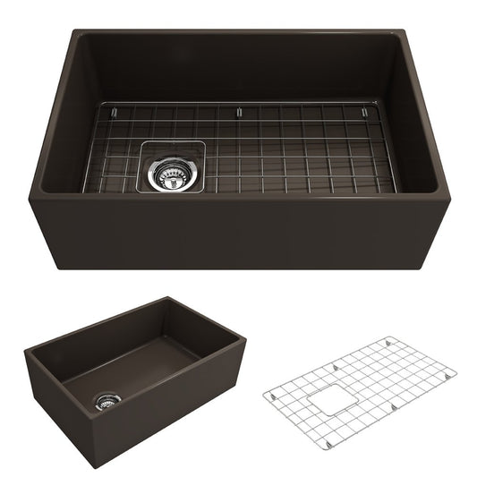 Contempo 30" x 19" x 10" Single-Basin Farmhouse Apron Front Kitchen Sink in Matte Brown