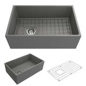 Contempo 30' x 19' x 10' Single-Basin Farmhouse Apron Front Kitchen Sink in Matte Gray