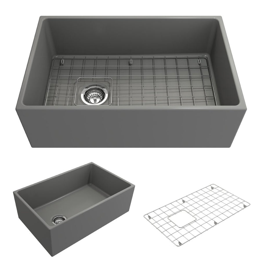 Contempo 30' x 19' x 10' Single-Basin Farmhouse Apron Front Kitchen Sink in Matte Gray