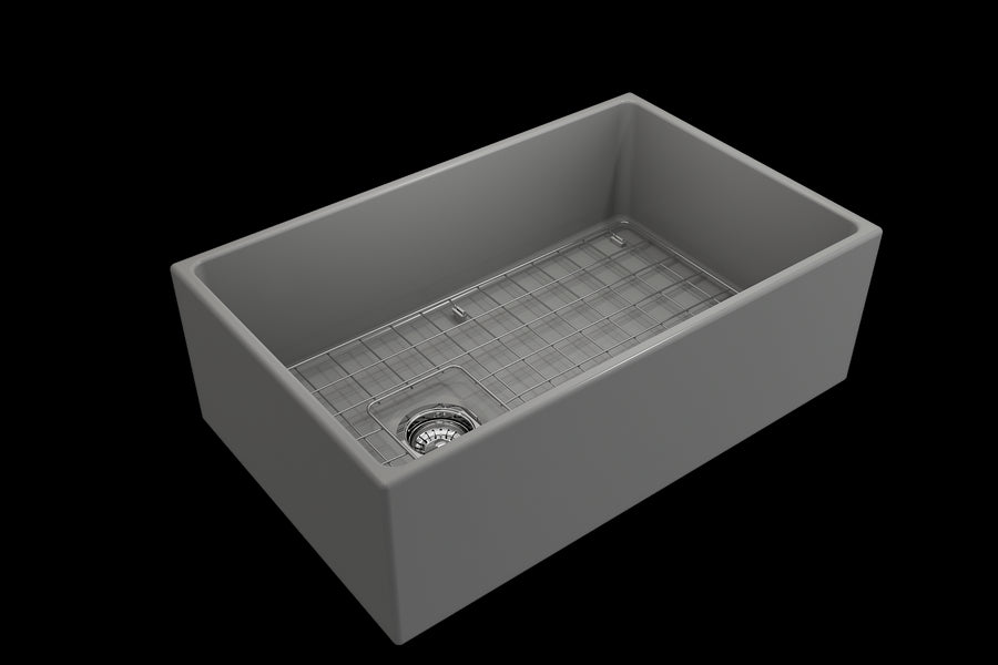 Contempo 30' x 19' x 10' Single-Basin Farmhouse Apron Front Kitchen Sink in Matte Gray