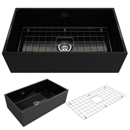 Contempo 33" x 19" x 10" Single-Basin Farmhouse Apron Front Kitchen Sink in Black