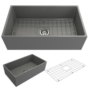 Contempo 33' x 19' x 10' Single-Basin Farmhouse Apron Front Kitchen Sink in Matte Gray
