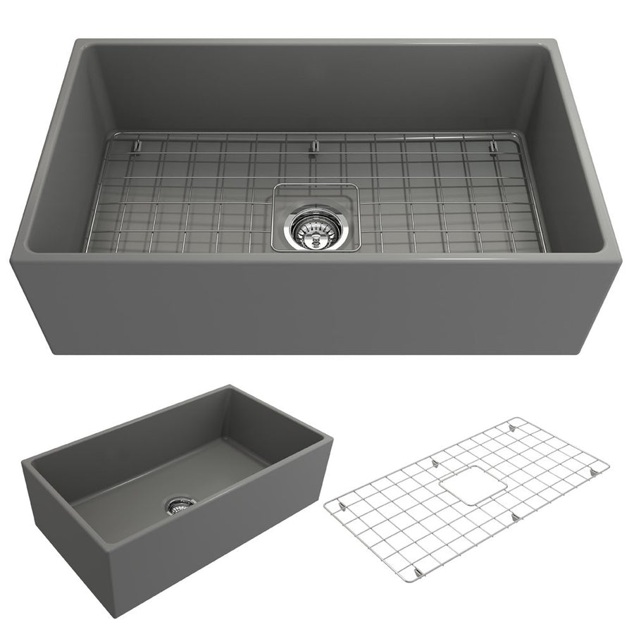 Contempo 33' x 19' x 10' Single-Basin Farmhouse Apron Front Kitchen Sink in Matte Gray
