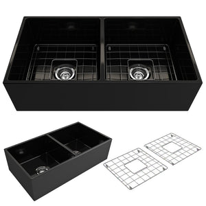 Contempo 36' x 19' x 10' Double-Basin Farmhouse Apron Front Kitchen Sink in Matte Black