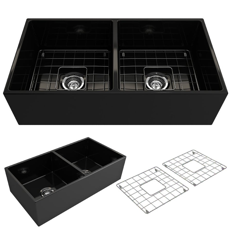 Contempo 36' x 19' x 10' Double-Basin Farmhouse Apron Front Kitchen Sink in Matte Black