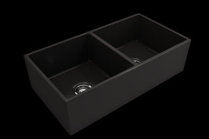 Contempo 36' x 19' x 10' Double-Basin Farmhouse Apron Front Kitchen Sink in Matte Black