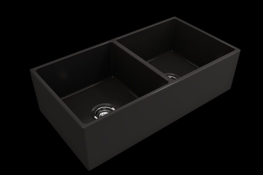 Contempo 36' x 19' x 10' Double-Basin Farmhouse Apron Front Kitchen Sink in Matte Black