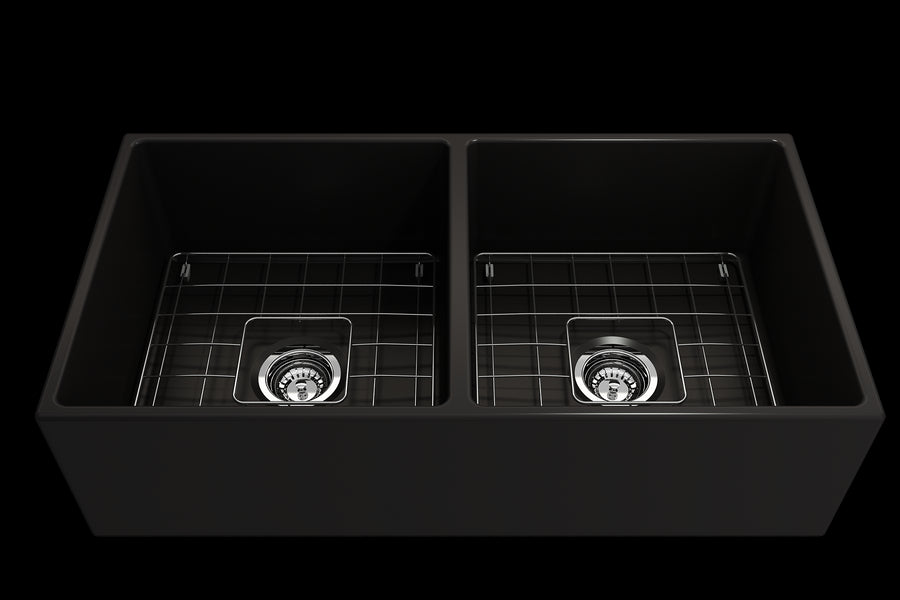 Contempo 36' x 19' x 10' Double-Basin Farmhouse Apron Front Kitchen Sink in Matte Black