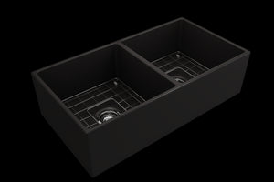 Contempo 36' x 19' x 10' Double-Basin Farmhouse Apron Front Kitchen Sink in Matte Black
