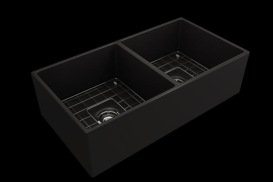 Contempo 36' x 19' x 10' Double-Basin Farmhouse Apron Front Kitchen Sink in Matte Black