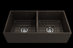 Contempo 36' x 19' x 10' Double-Basin Farmhouse Apron Front Kitchen Sink in Matte Brown