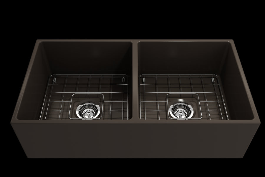 Contempo 36' x 19' x 10' Double-Basin Farmhouse Apron Front Kitchen Sink in Matte Brown