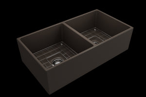 Contempo 36' x 19' x 10' Double-Basin Farmhouse Apron Front Kitchen Sink in Matte Brown