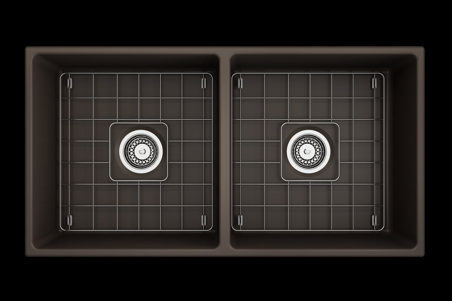 Contempo 36' x 19' x 10' Double-Basin Farmhouse Apron Front Kitchen Sink in Matte Brown