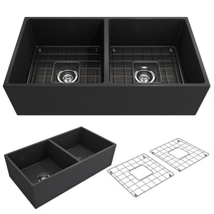 Contempo 36' x 19' x 10' Double-Basin Farmhouse Apron Front Kitchen Sink in Matte Dark Gray