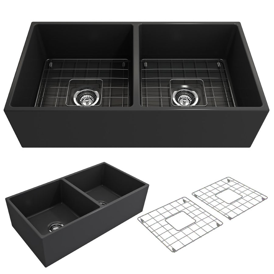 Contempo 36' x 19' x 10' Double-Basin Farmhouse Apron Front Kitchen Sink in Matte Dark Gray