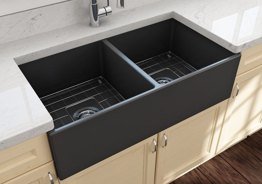 Contempo 36' x 19' x 10' Double-Basin Farmhouse Apron Front Kitchen Sink in Matte Dark Gray