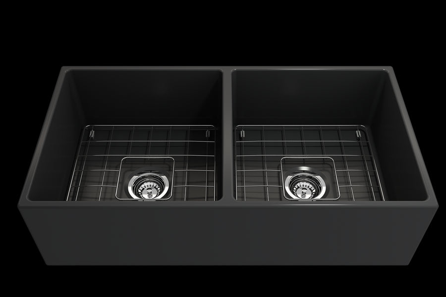 Contempo 36' x 19' x 10' Double-Basin Farmhouse Apron Front Kitchen Sink in Matte Dark Gray