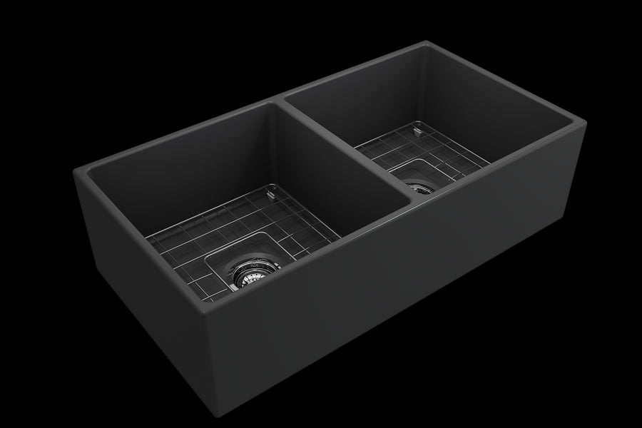 Contempo 36' x 19' x 10' Double-Basin Farmhouse Apron Front Kitchen Sink in Matte Dark Gray