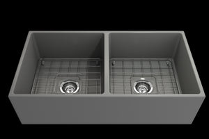 Contempo 36' x 19' x 10' Double-Basin Farmhouse Apron Front Kitchen Sink in Matte Gray