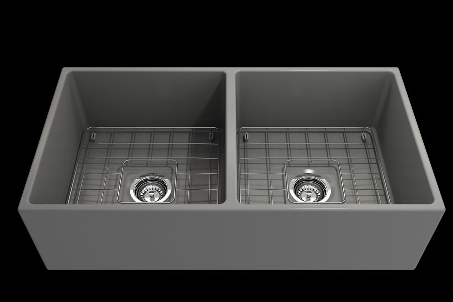 Contempo 36' x 19' x 10' Double-Basin Farmhouse Apron Front Kitchen Sink in Matte Gray