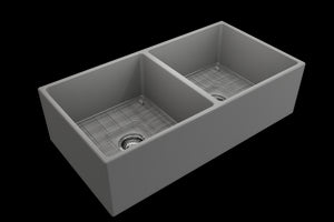 Contempo 36' x 19' x 10' Double-Basin Farmhouse Apron Front Kitchen Sink in Matte Gray