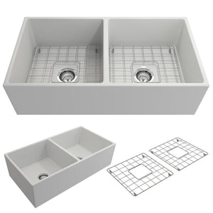 Contempo 36' x 19' x 10' Double-Basin Farmhouse Apron Front Kitchen Sink in Matte White