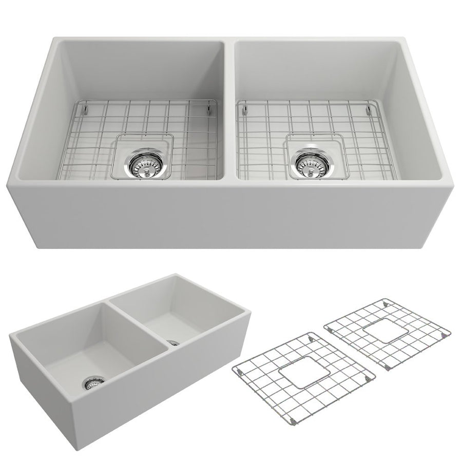 Contempo 36' x 19' x 10' Double-Basin Farmhouse Apron Front Kitchen Sink in Matte White