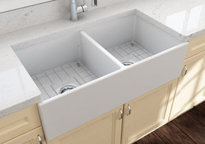 Contempo 36' x 19' x 10' Double-Basin Farmhouse Apron Front Kitchen Sink in Matte White