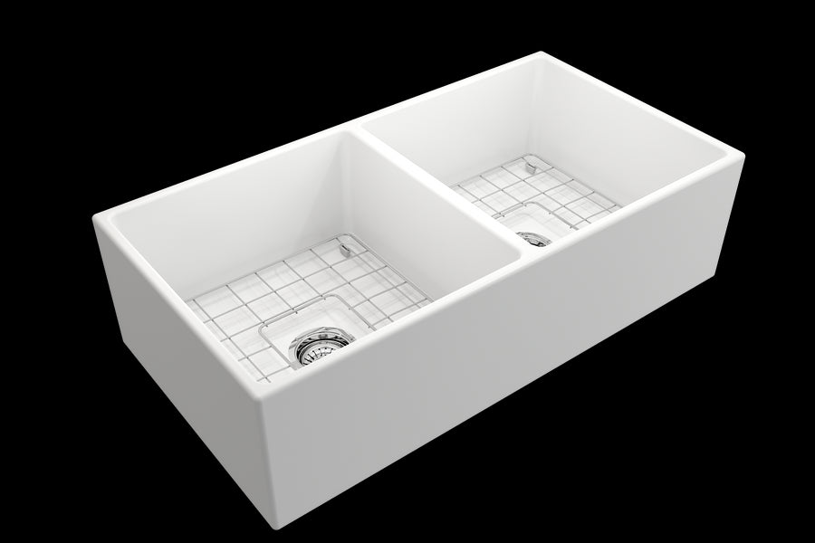 Contempo 36' x 19' x 10' Double-Basin Farmhouse Apron Front Kitchen Sink in Matte White