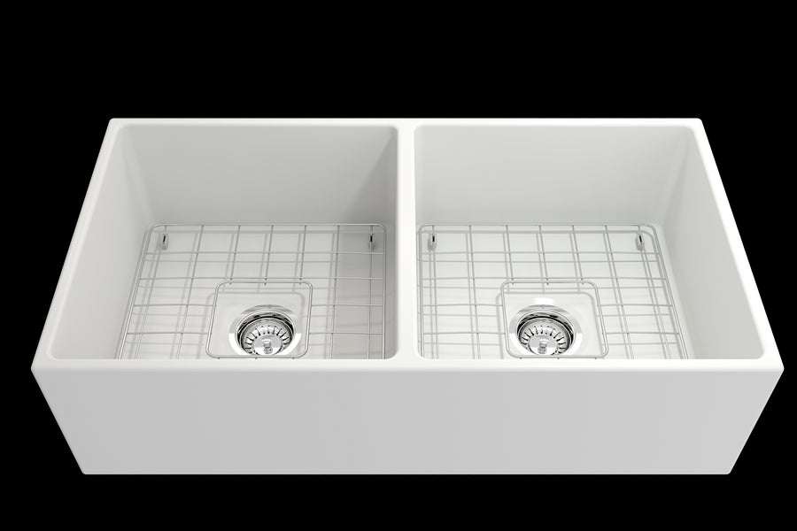 Contempo 36' x 19' x 10' Double-Basin Farmhouse Apron Front Kitchen Sink in Matte White