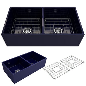 Contempo 36' x 19' x 10' Double-Basin Farmhouse Apron Front Kitchen Sink in Sapphire Blue