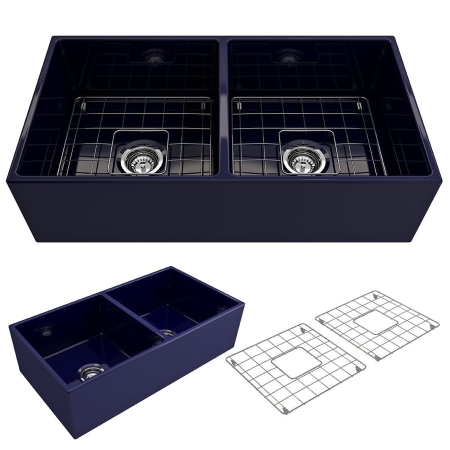 Contempo 36' x 19' x 10' Double-Basin Farmhouse Apron Front Kitchen Sink in Sapphire Blue
